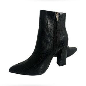 SHEIN Black Croc-Embossed Heeled Boots